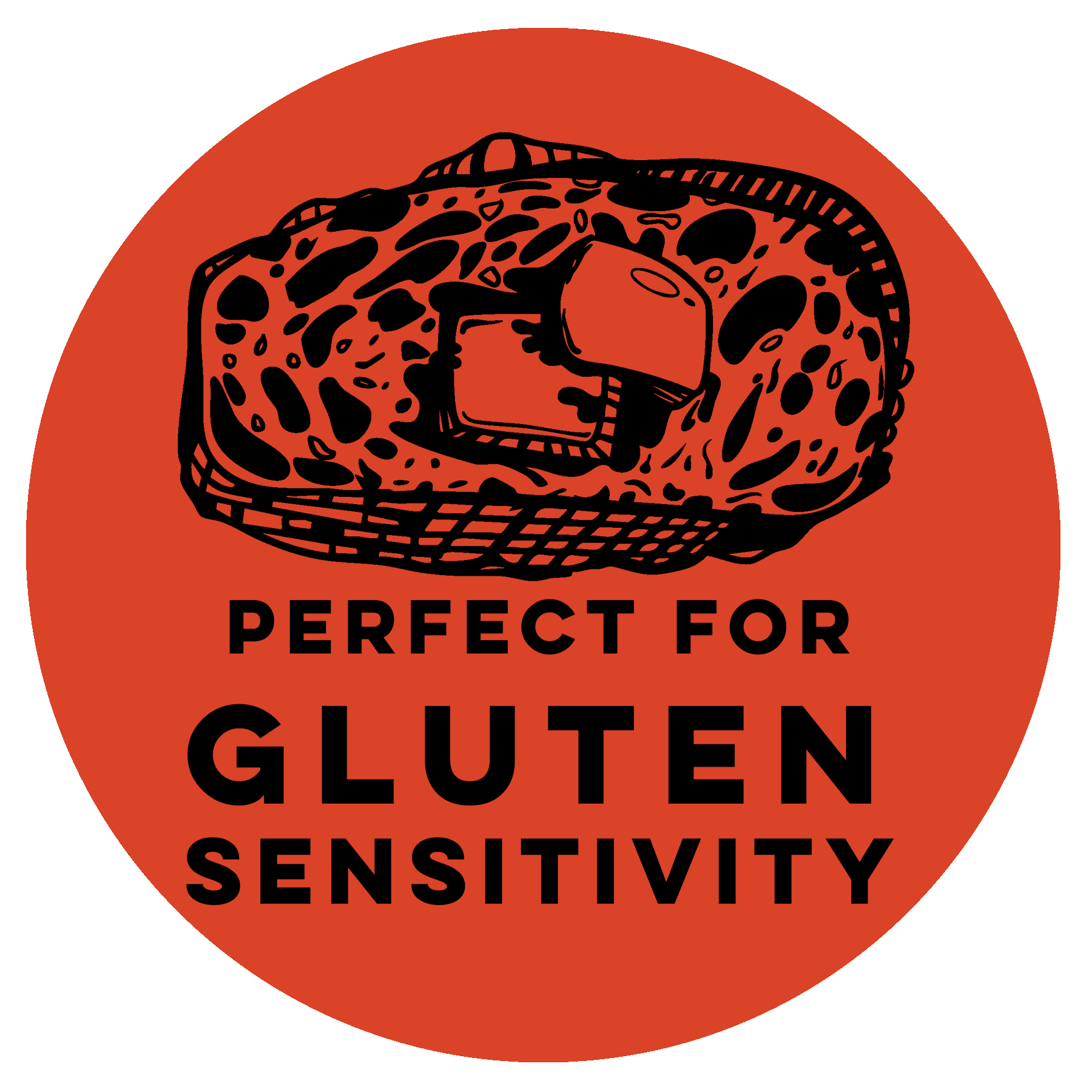 Illustration of bread with butter, text 'Perfect for gluten sensitivity'.