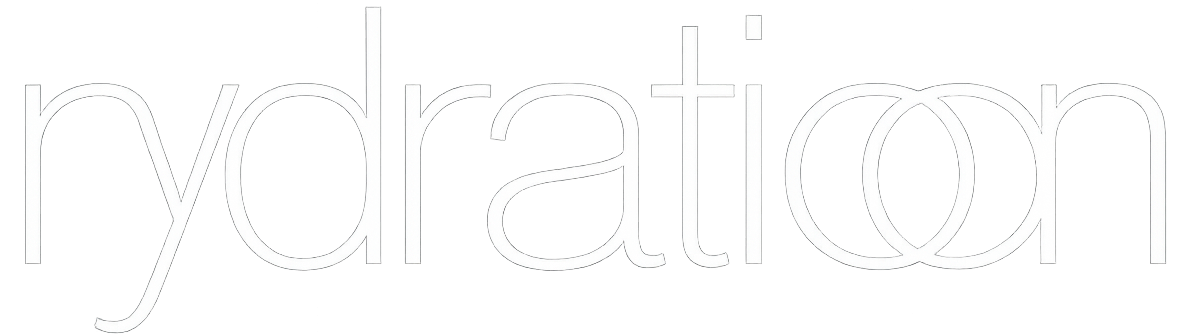 The word hydration in a stylized, thin, white font against a white background.