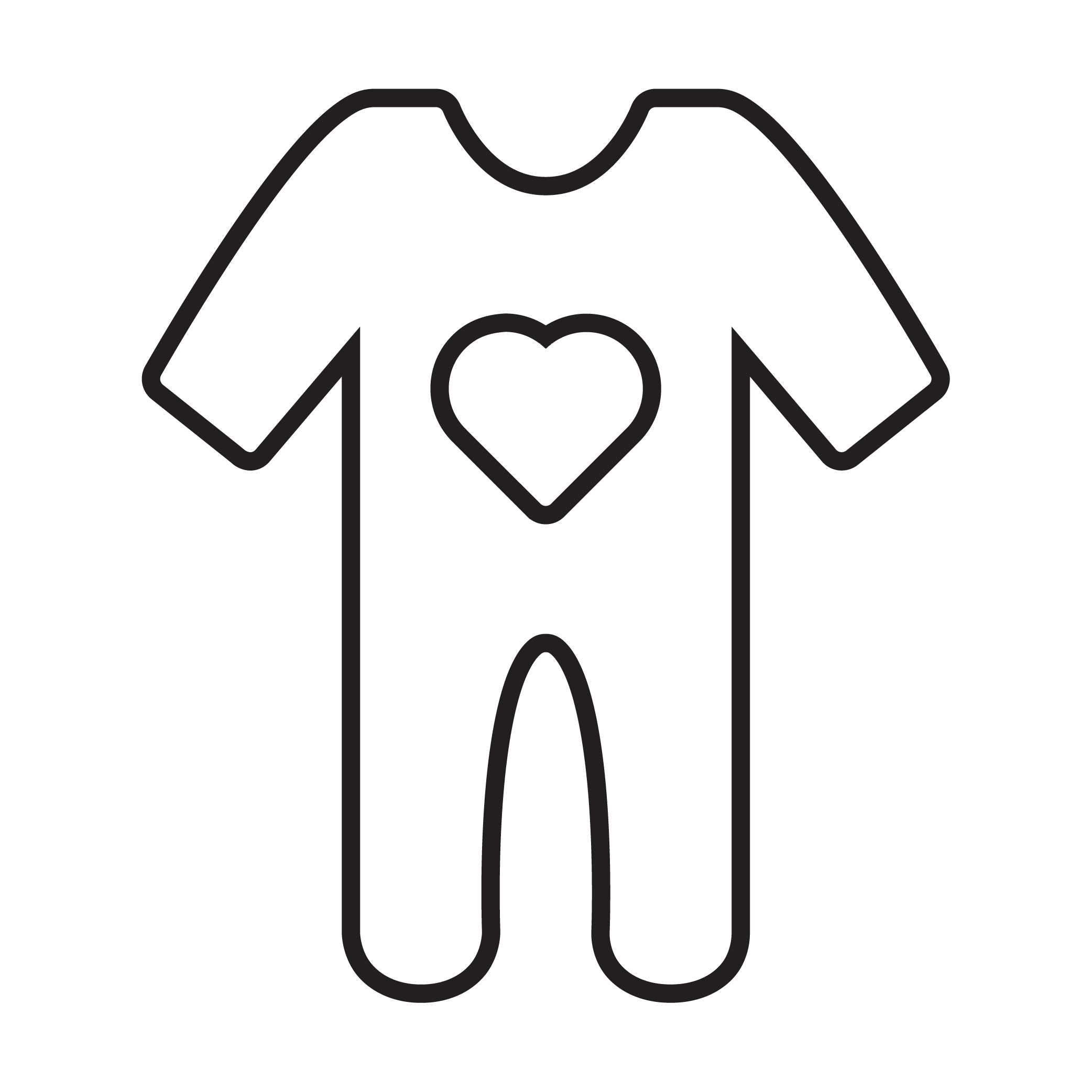 Outline of a onesie with a heart on the chest.