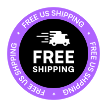 Badge with 'Free Shipping' and truck icon, purple border.