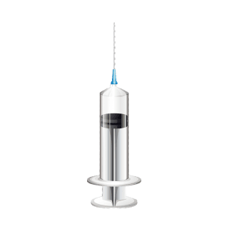 Illustration of a syringe with a needle on a transparent background.