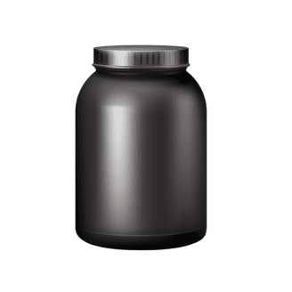 Black container with a silver lid on a white background.