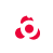 Abstract red and white logo design on a black background.