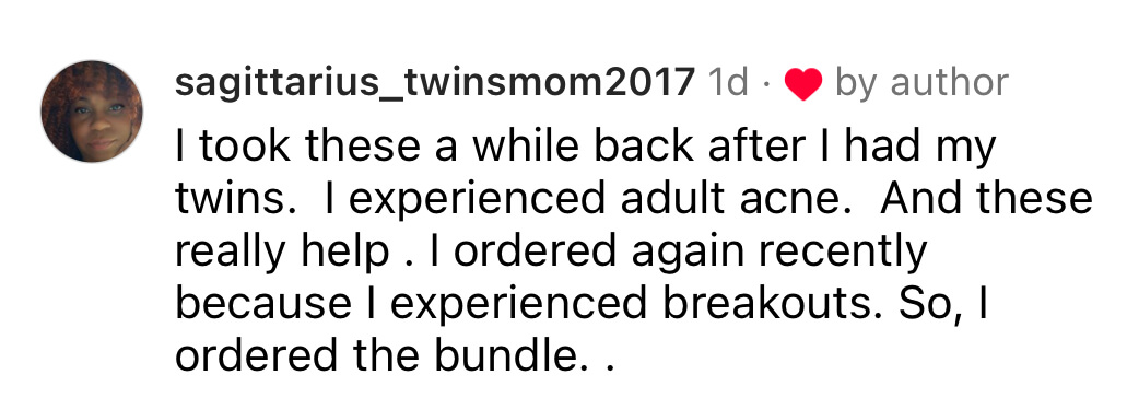 Instagram comment about skincare products with a profile picture.