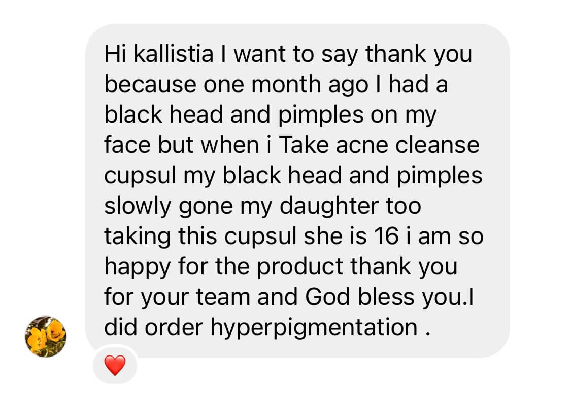 Text message expressing gratitude for acne treatment effectiveness.