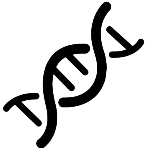 Black DNA helix icon on a transparent background.