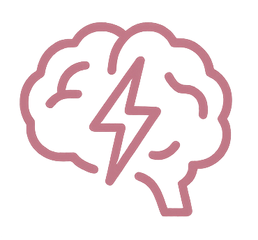 Outline of a brain with a lightning bolt inside.