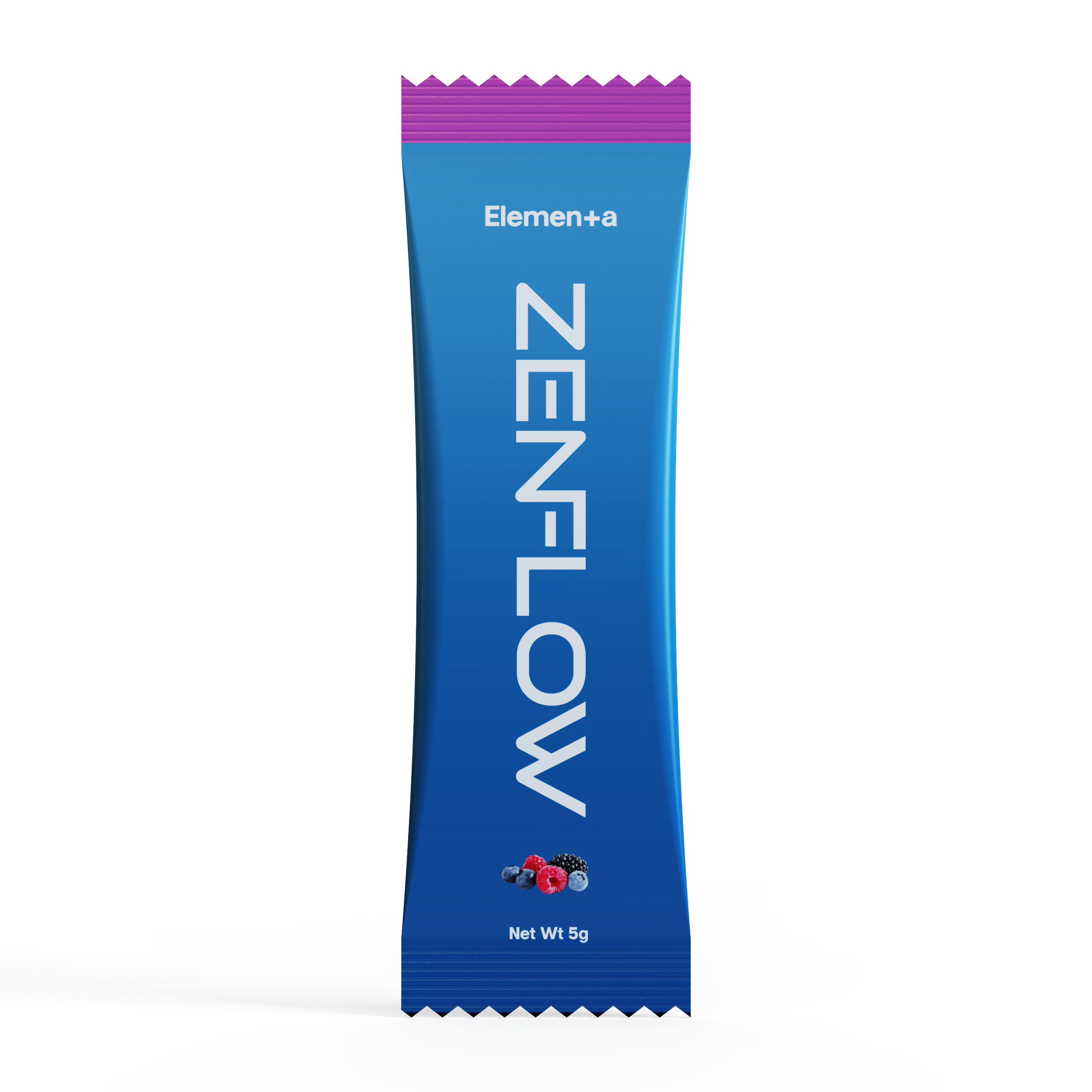 Blue and purple packet labeled 'ZENFLOW' with berries image at the bottom.