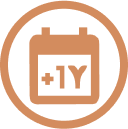 Icon of a calendar with '+1Y' inside a circle.