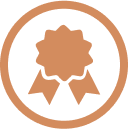 Brown award ribbon icon inside a circle.
