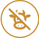 Icon of a cow's head crossed out in a circle.