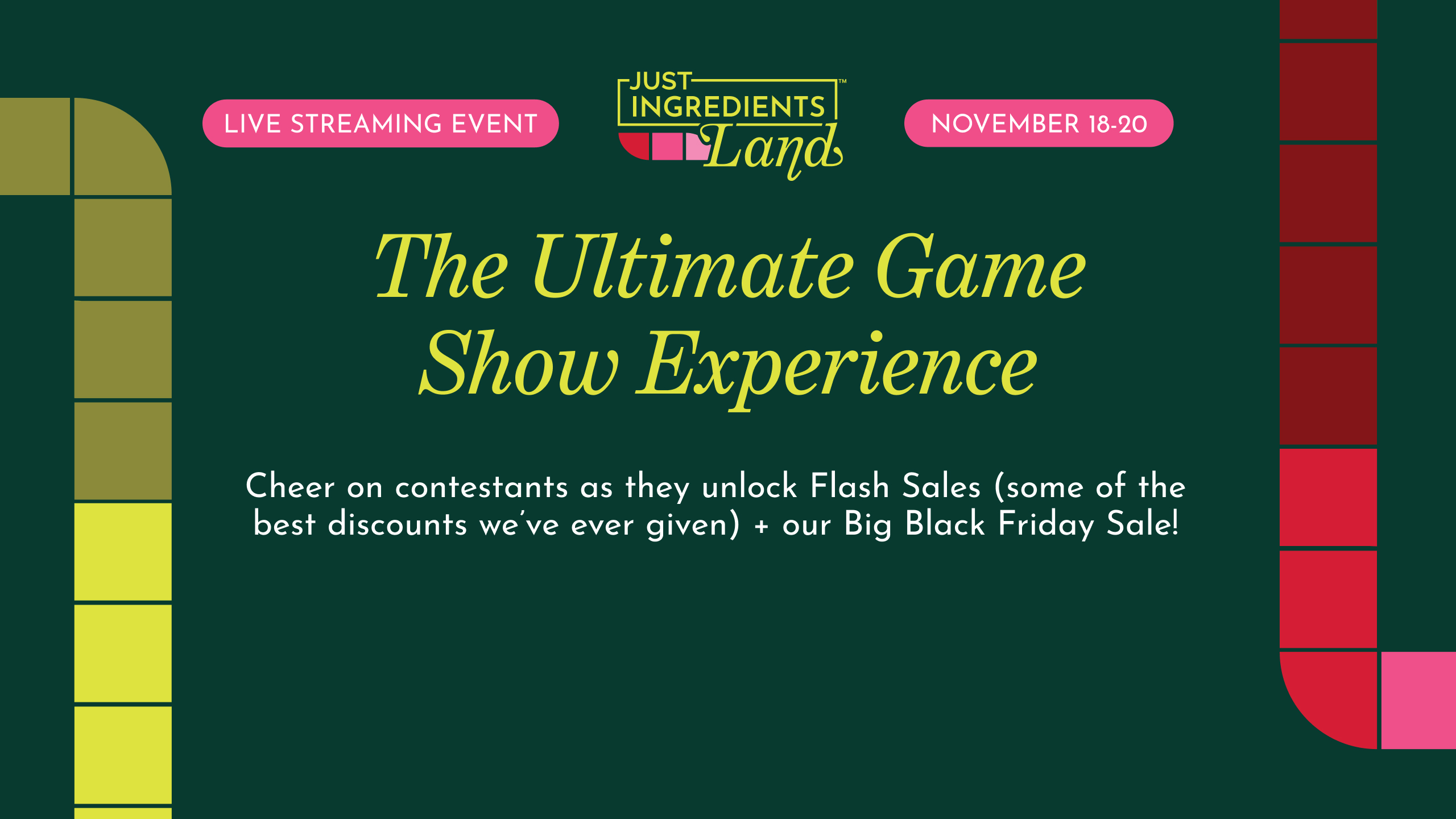 Promotional banner for 'The Ultimate Game Show Experience' live streaming event.