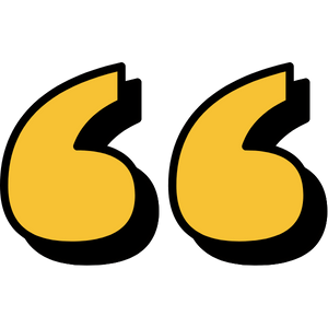 Yellow quotation mark symbol on a transparent background.