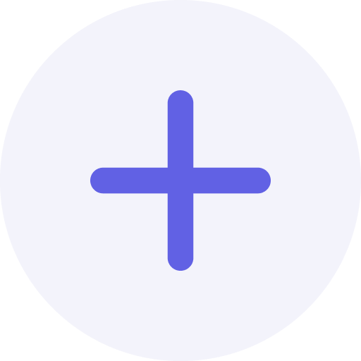 A purple plus sign with rounded edges inside a light purple circle.