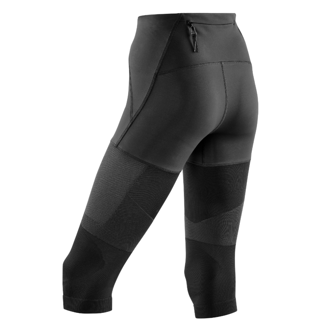 Black athletic leggings with a zipper pocket, shown from the back.