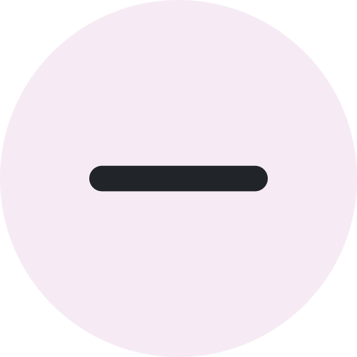 A dark minus sign icon with rounded corners inside a pale lavender circle.