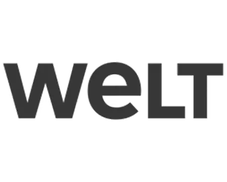 Logo with the word 'WELT' in bold, black letters on a transparent background.