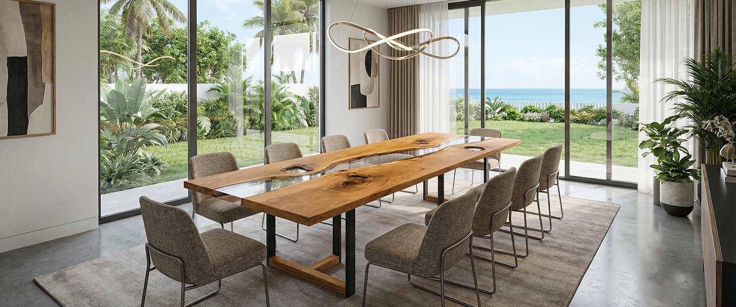 Tuco Oak Large Dining Table with Clear Epoxy River