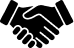 A black and white icon of two hands shaking in a handshake.