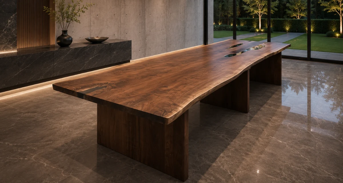 13 ft walnut live edge dining table with resin
