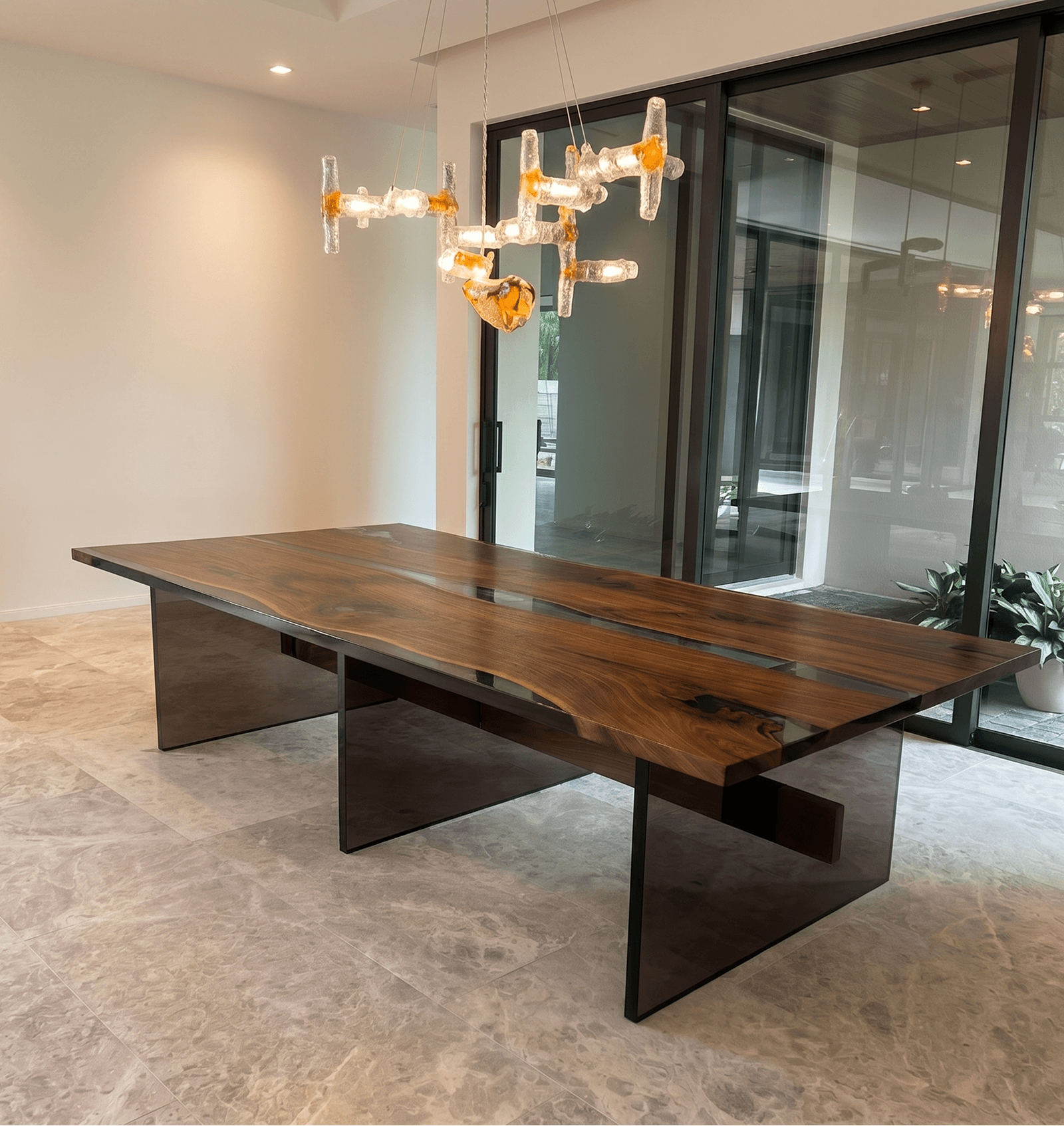Large Skybar Walnut  Dining Table with Black Epoxy
