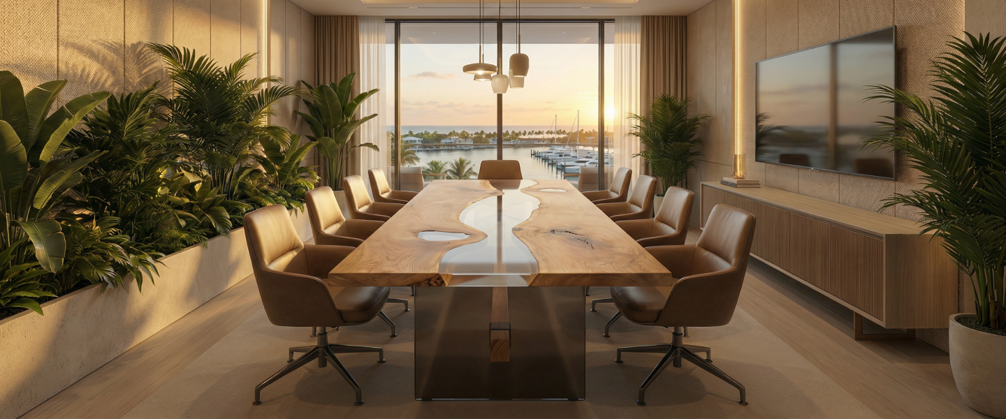 Skybar Oak Large Conference Table with Clear Epoxy River