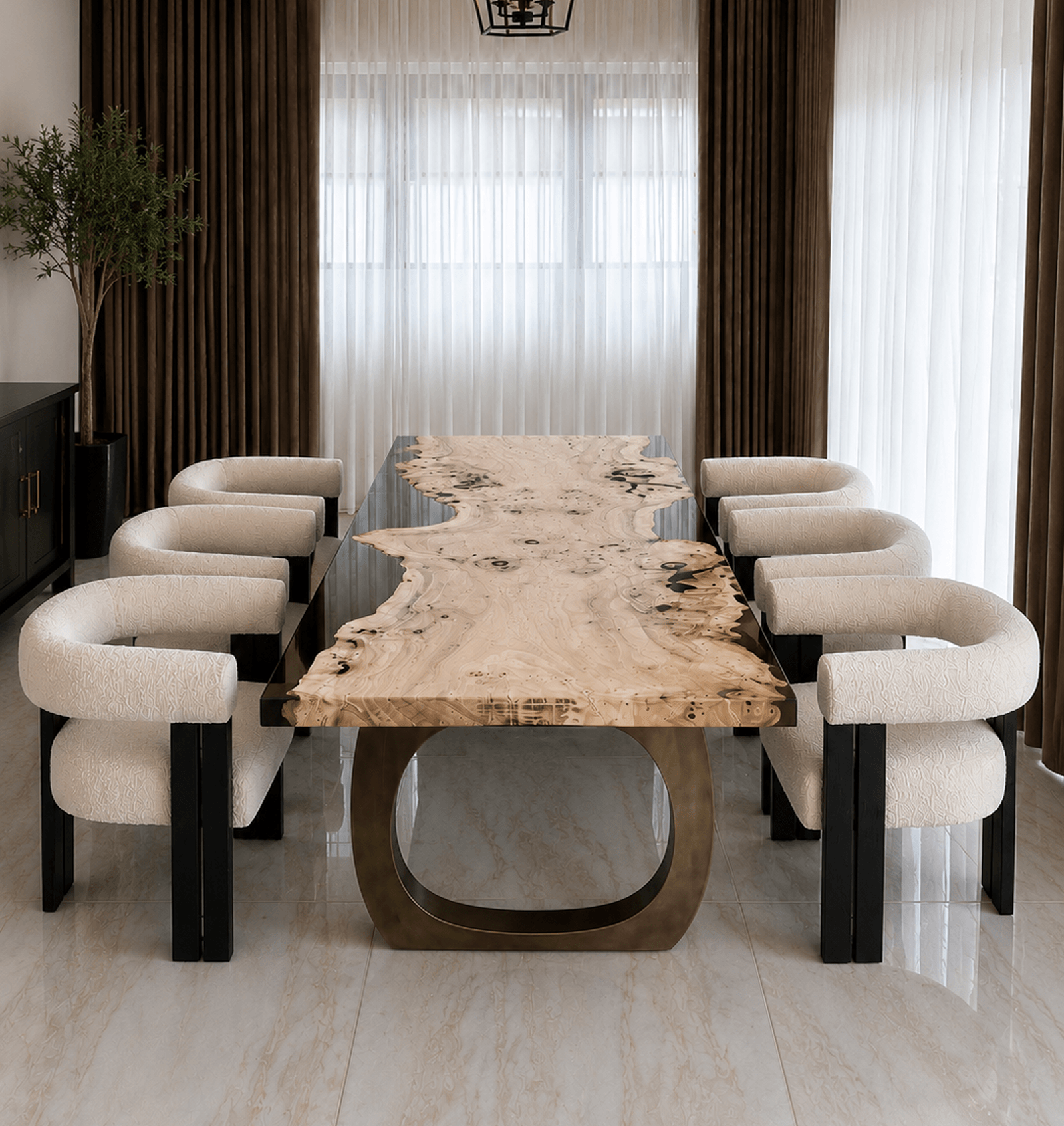 Poplar Burl Dining Table with Black Epoxy