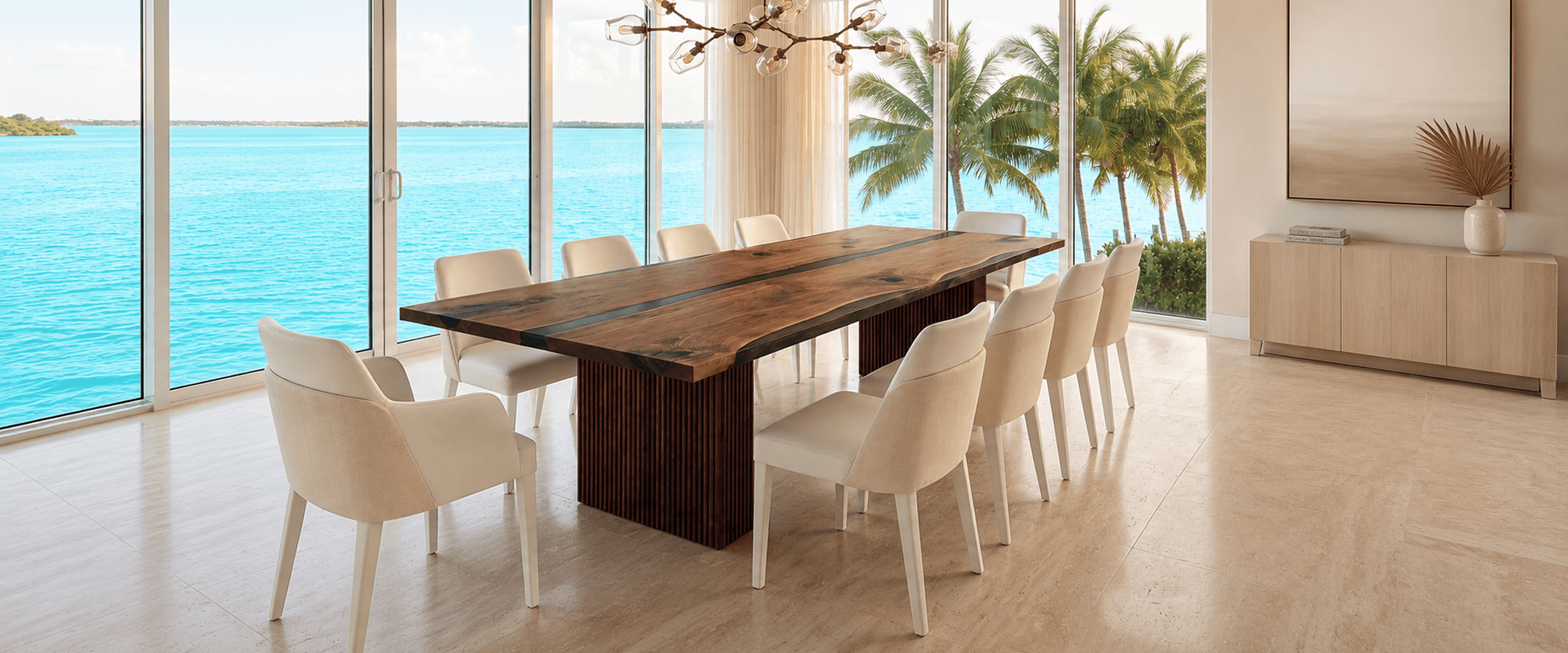 Klar Large Walnut Black Epoxy Dining Table