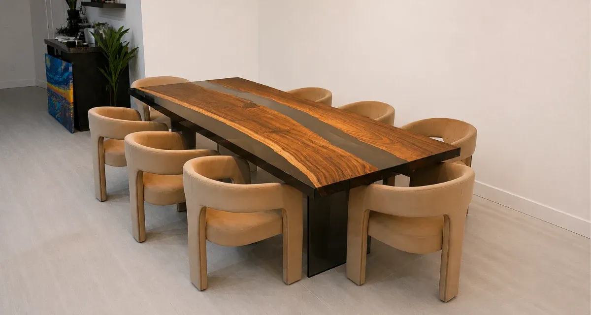 9 ft monkey pod and resin dining table, Boca Raton, FL