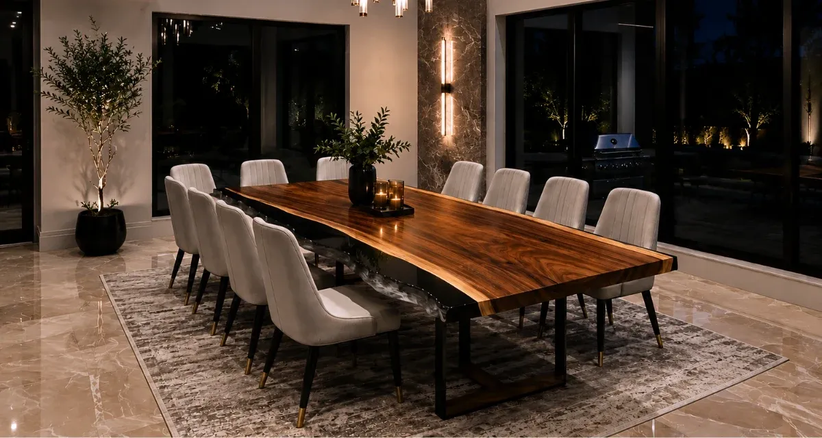 Tuco large dining table with saman epoxy slab top