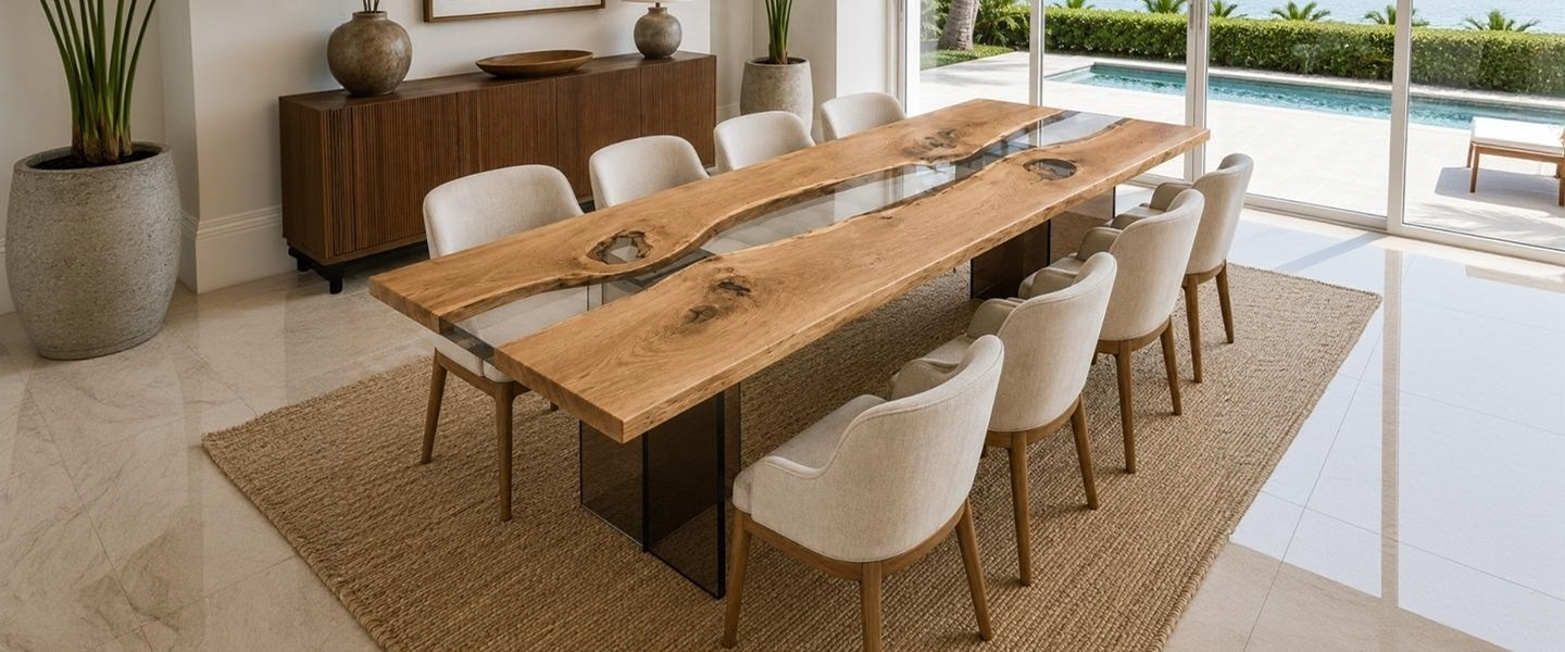 Mirage Oak Clear Epoxy Large Dining Table