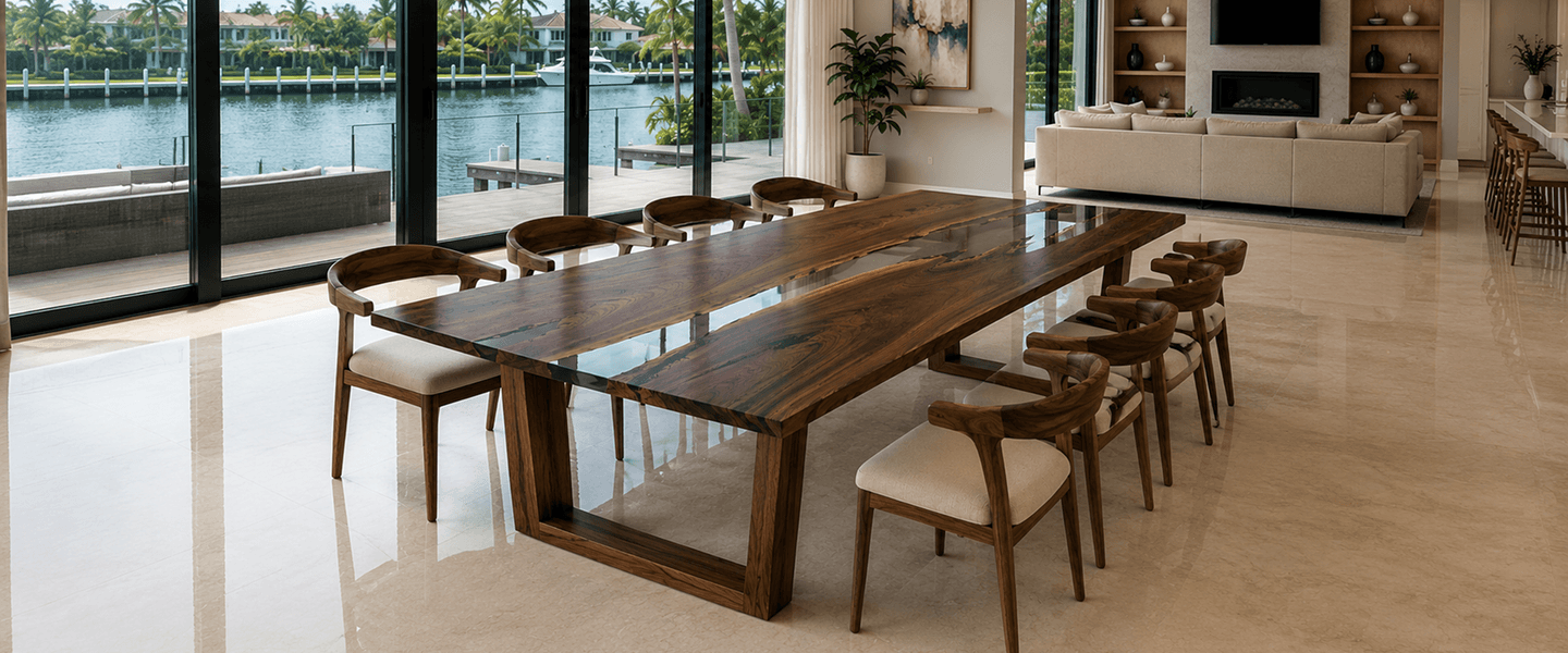 Sedon Walnut Clear Epoxy Large Dining Table