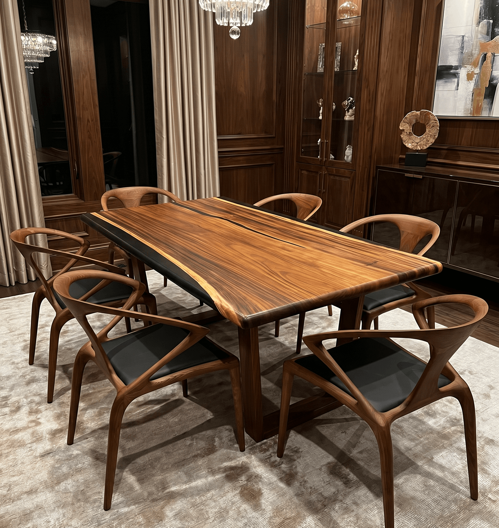 Saman Dining Table with Black Epoxy
