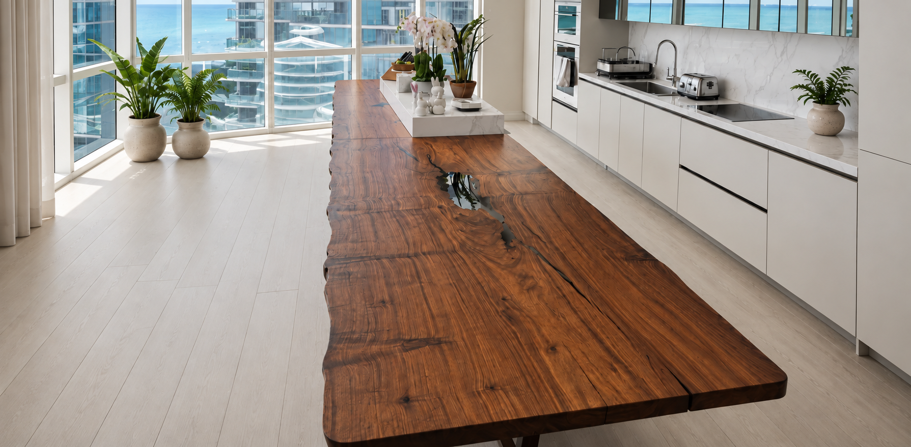 18 ft live edge dining table delivered to a Miami high-rise