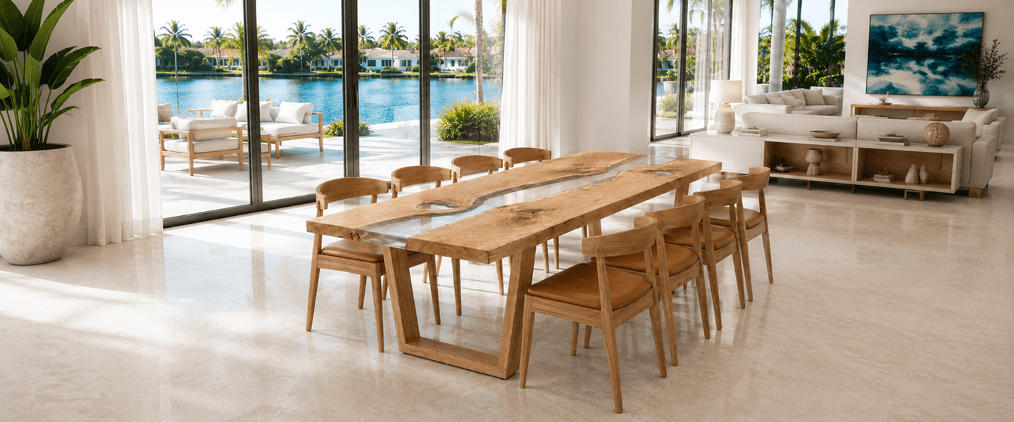 Sedon Oak Clear Epoxy Large Dining Table