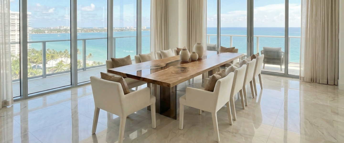 Mirage Oak Brown Epoxy Large Dining Table