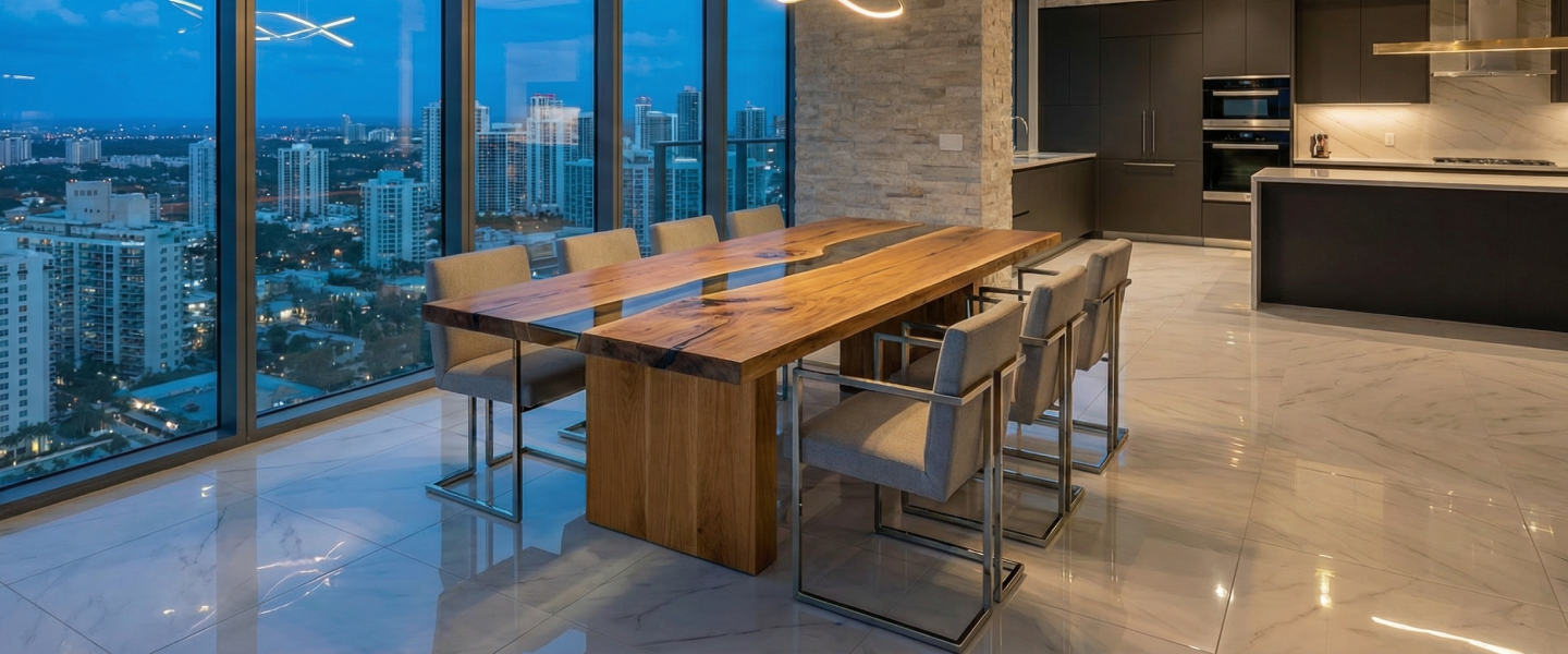 Select Saman Large Dining Table with Clear Epoxy River