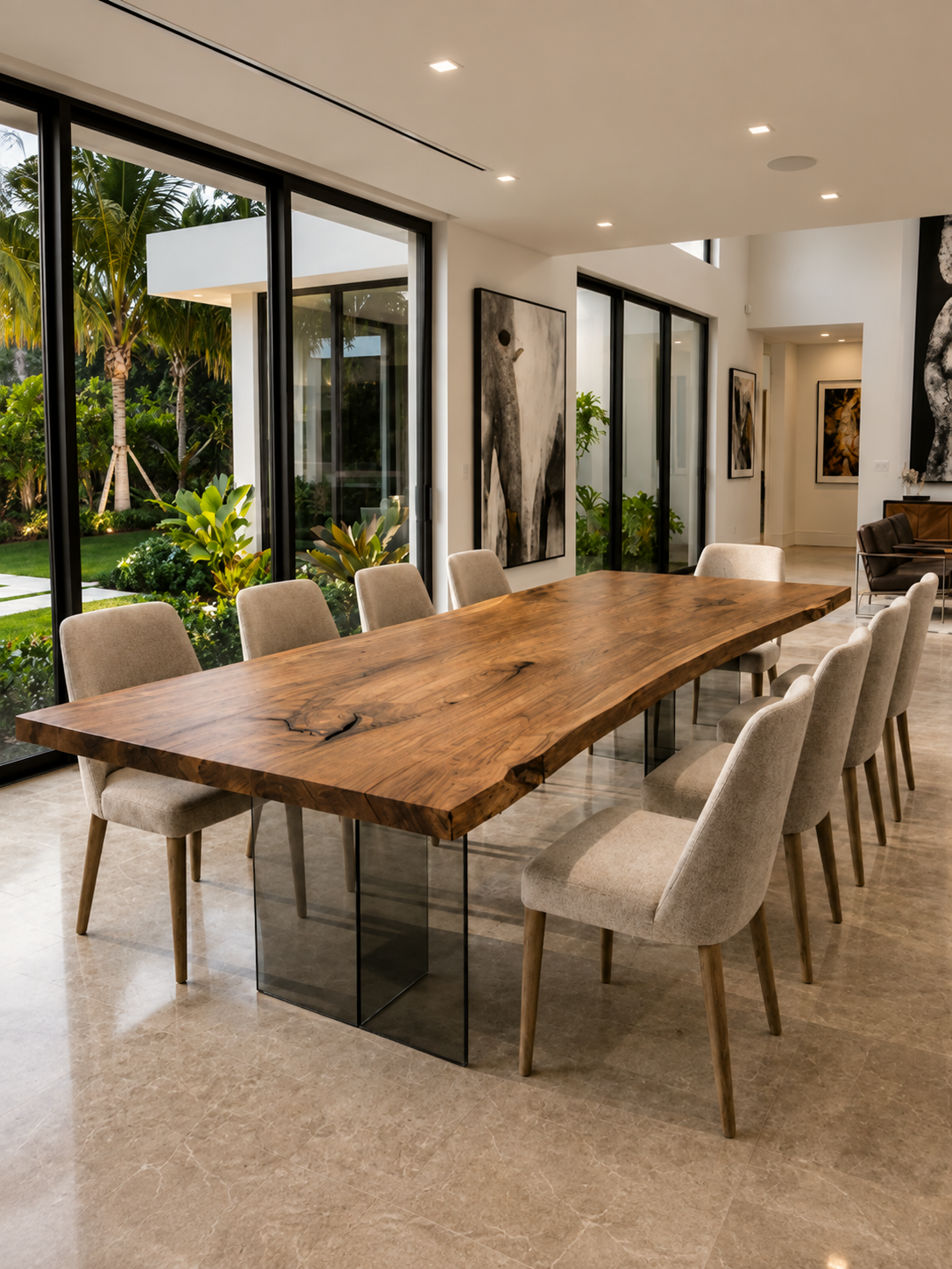 Mirage custom large dining table with clear plexiglass legs