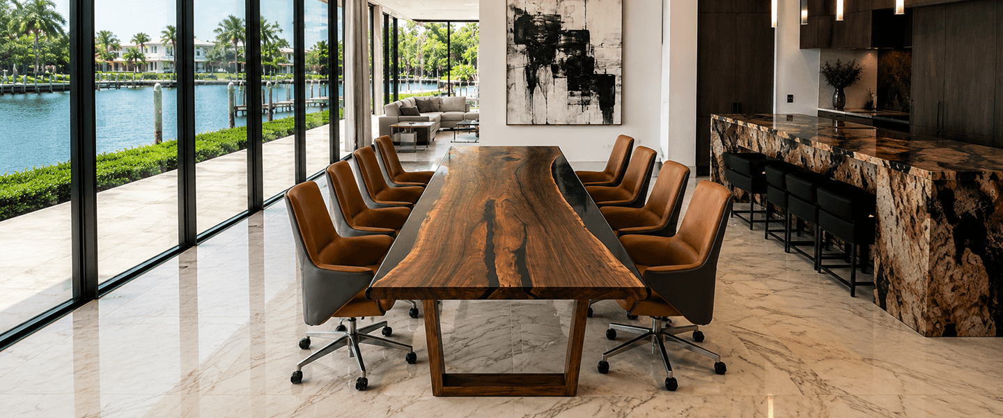 Sedon Walnut Black Epoxy Large Dining Table