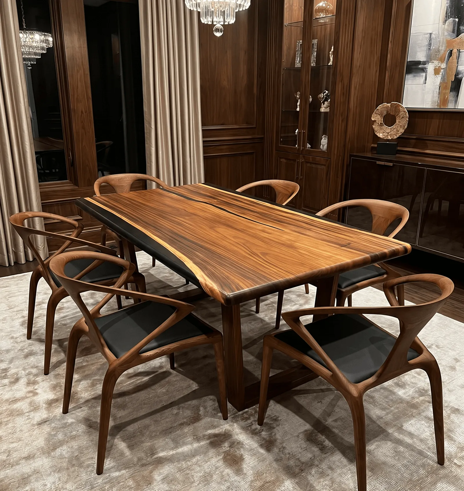 11 ft saman wood dining table with black epoxy