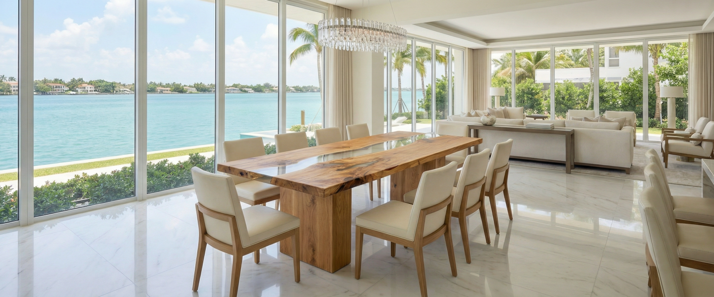 Select Large Oak Dining Table with Clear Epoxy