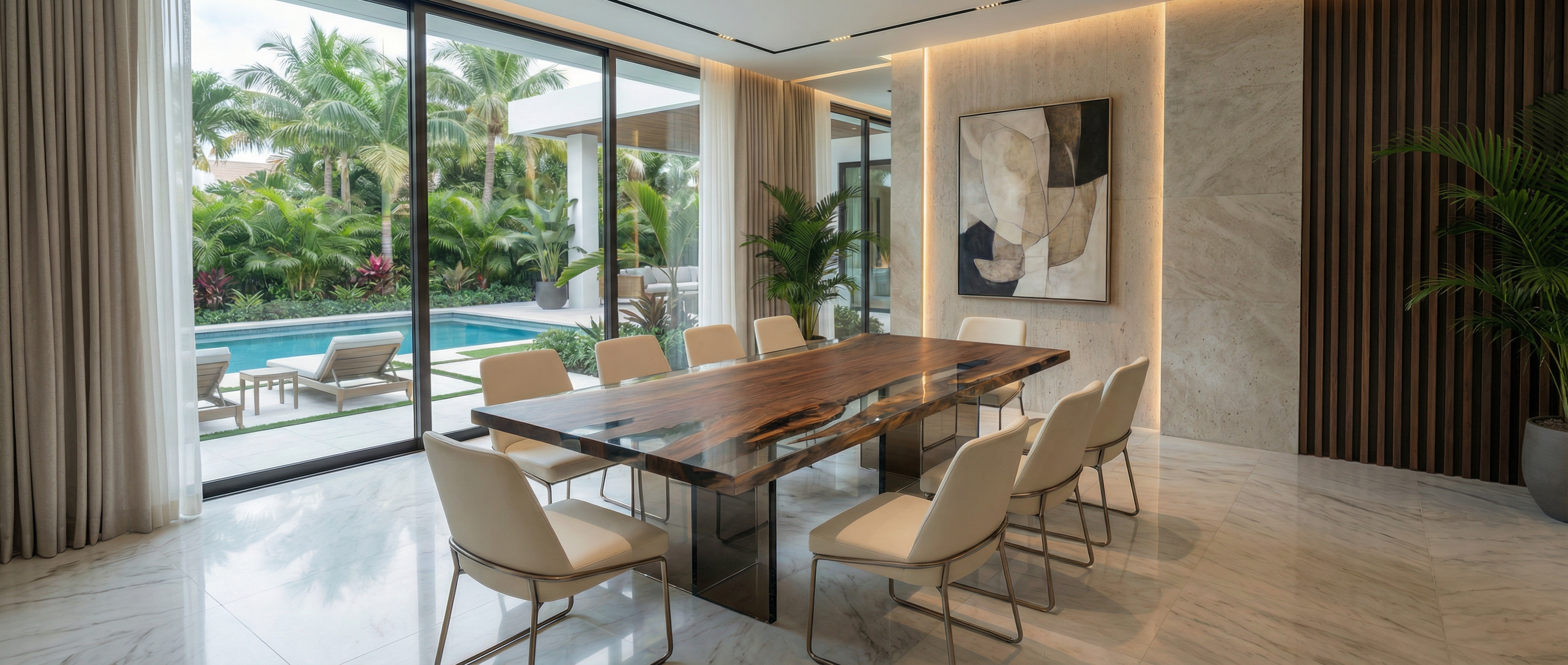 Mirage Walnut Large Dining Table with Clear Epoxy.