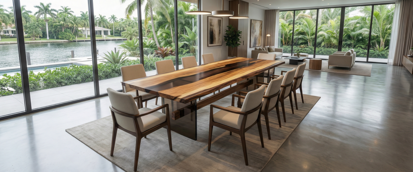 Skybar Saman Large Dining Table with Brown Epoxy.