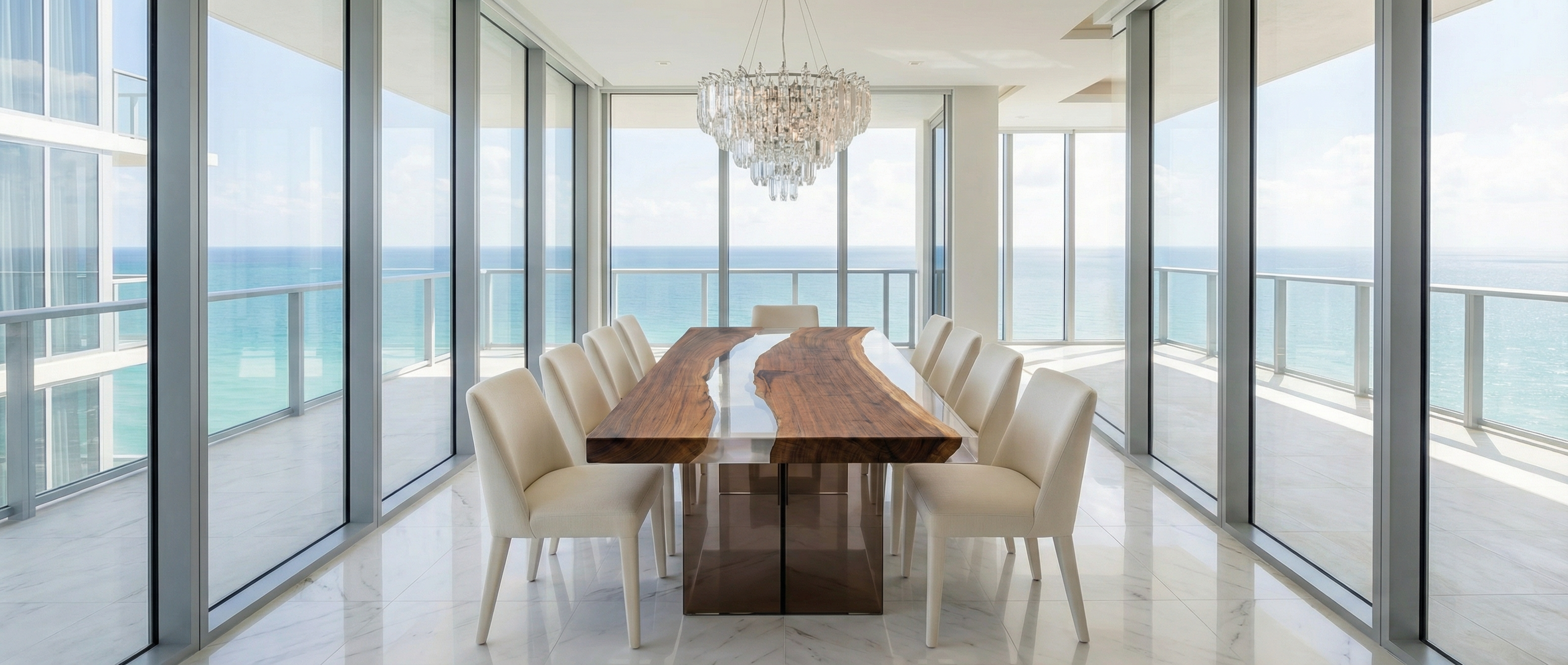 Mirage Saman Clear Epoxy Large Dining Table