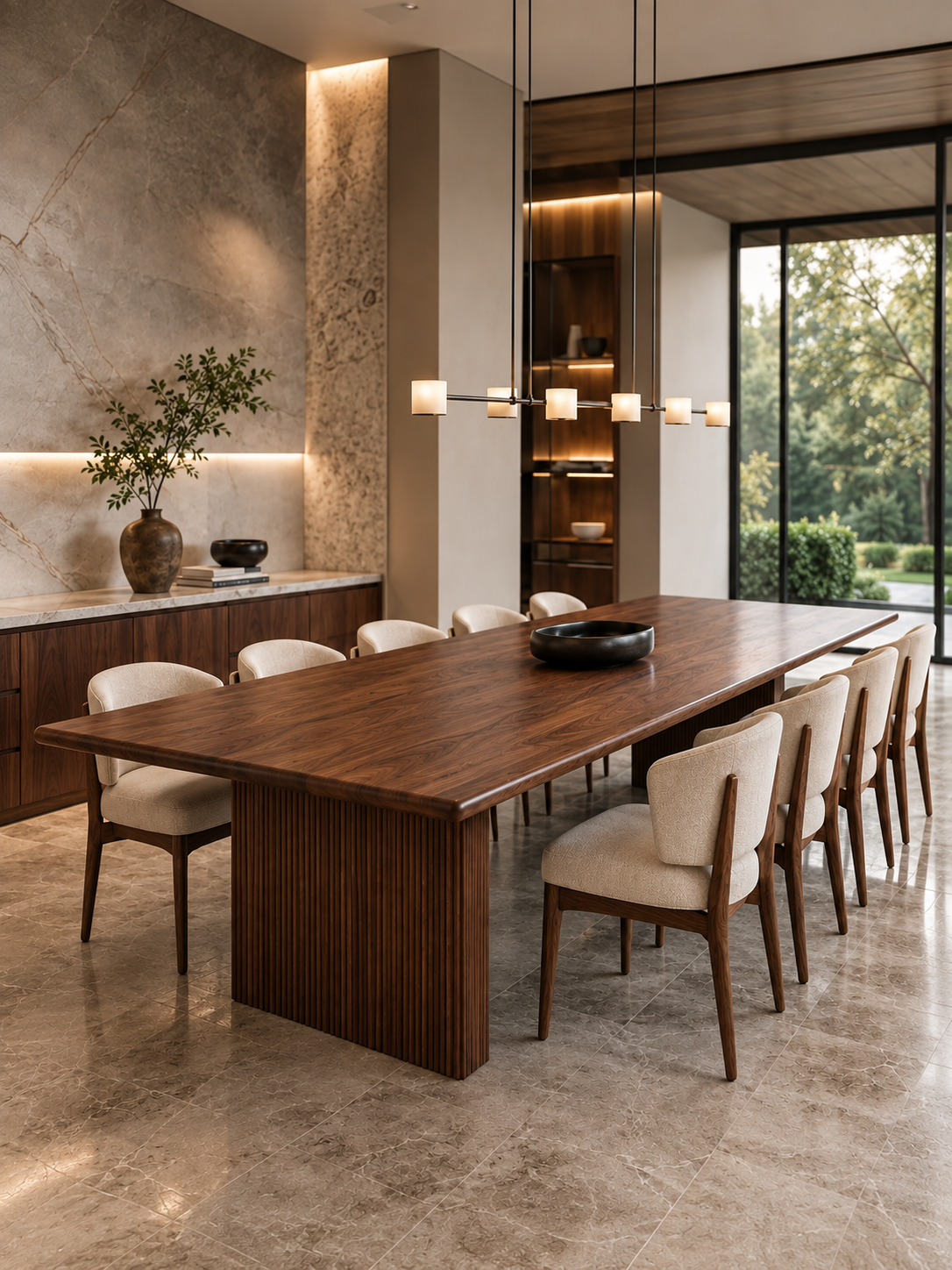 Klar custom large dining table with fluted solid-wood base