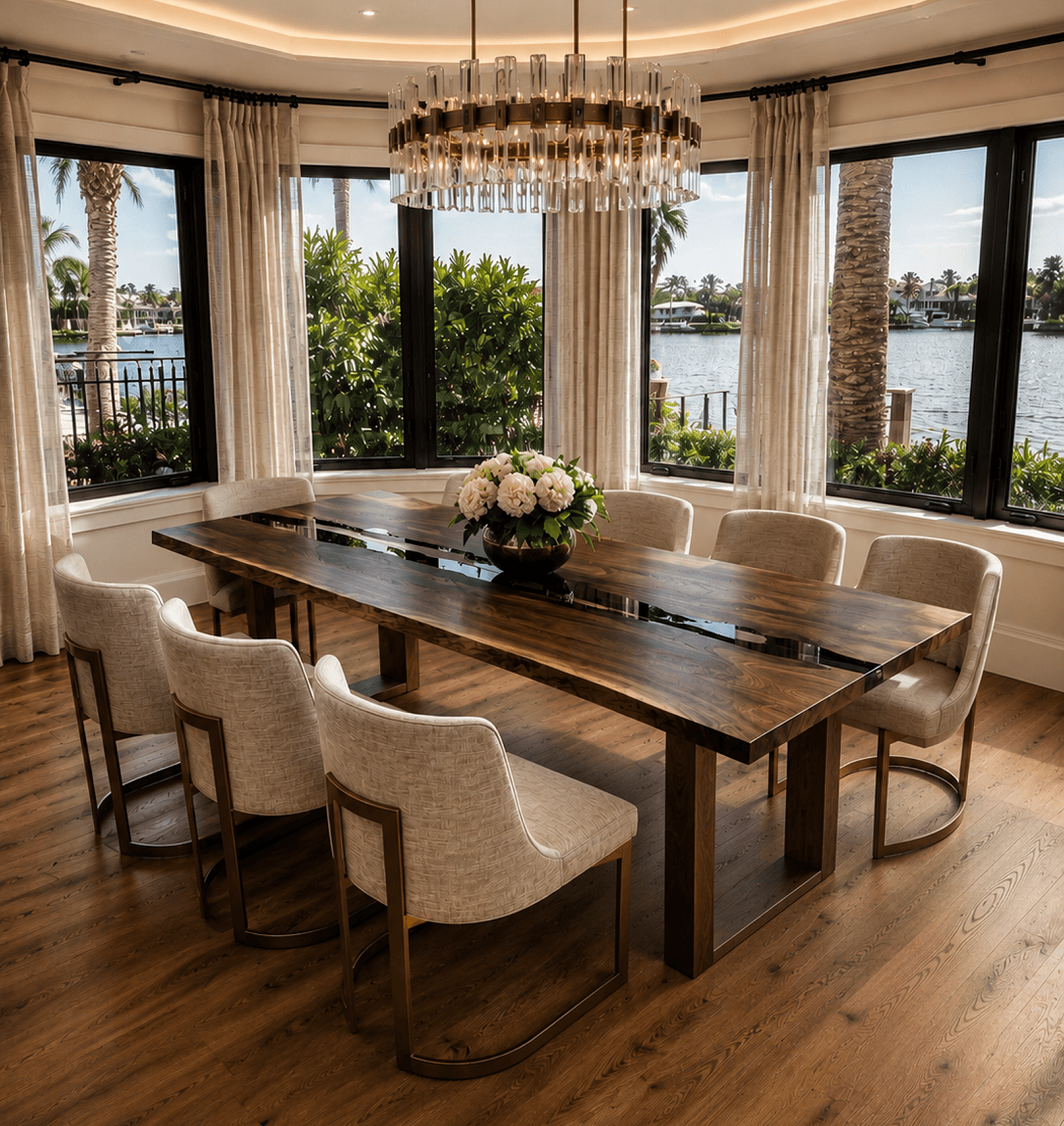 Sedon Walnut Dining Table with Black Epoxy