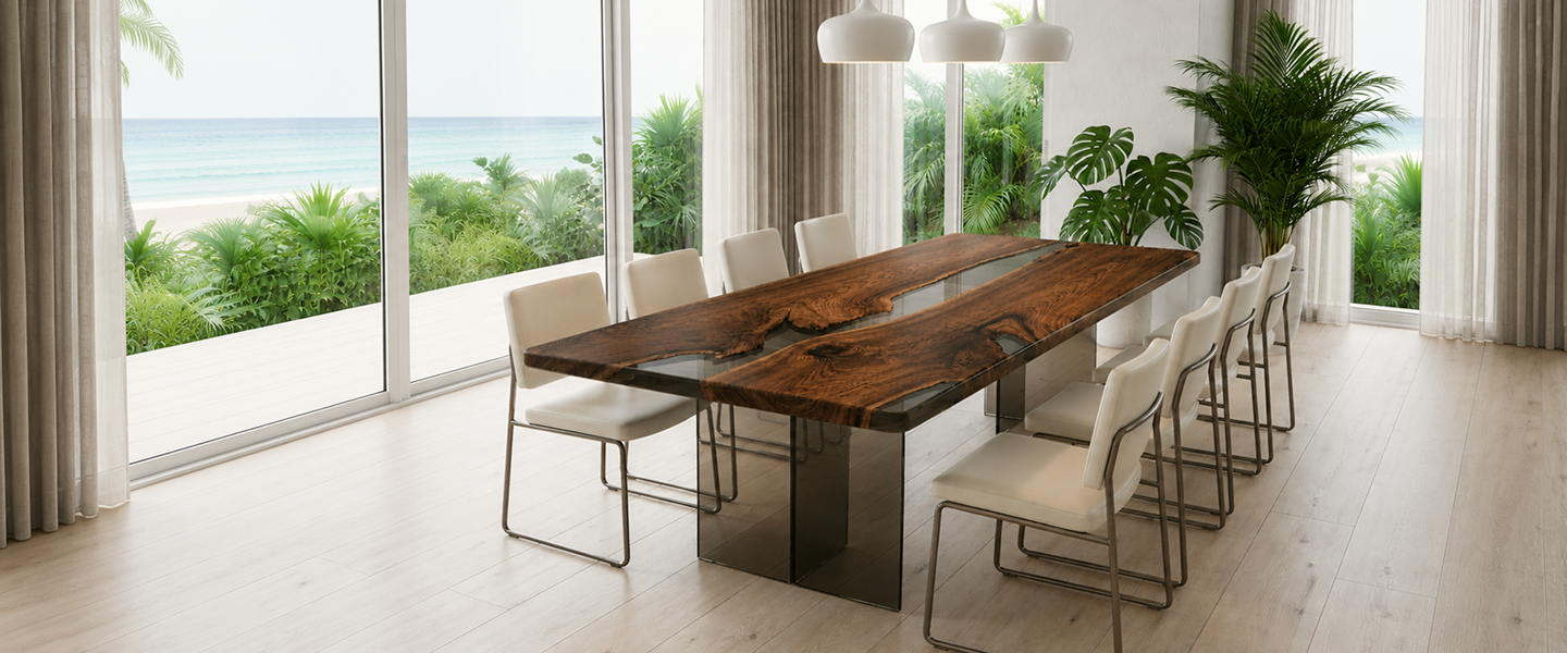 Mirage Walnut Dark Gray Epoxy Dining Table
