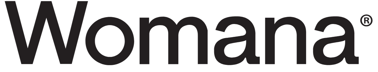 The wordmark logo for Womana in dark gray text on a black background.