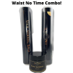 Three black cosmetic bottles labeled 'Waist No Time Combo' on a white background.