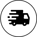 Icon of a delivery truck with speed lines in a circle.
